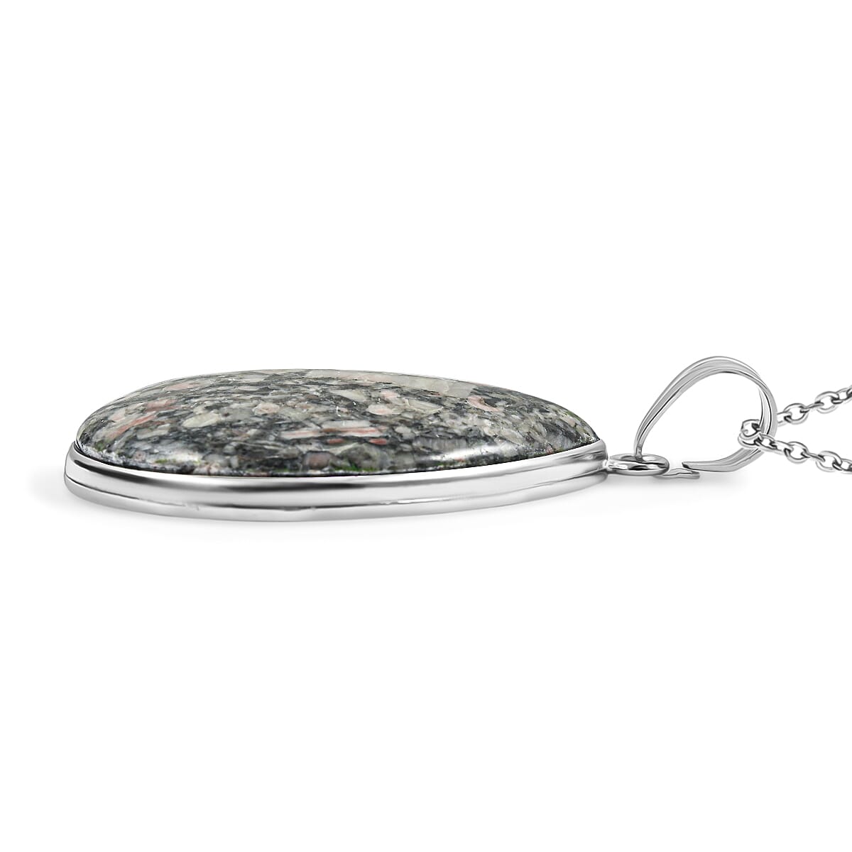 Fossil Jasper 50.00 ctw Pendant in Silvertone with Stainless Steel Necklace 20 Inches