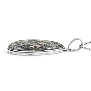 Fossil Jasper 50.00 ctw Pendant in Silvertone with Stainless Steel Necklace 20 Inches