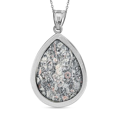 Fossil Jasper 50.00 ctw Pendant in Silvertone with Stainless Steel Necklace 20 Inches