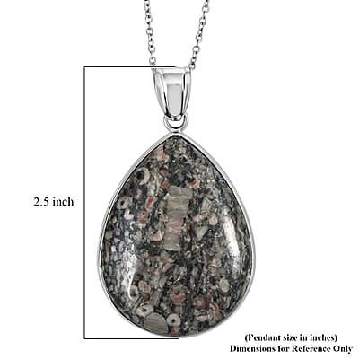 Fossil Jasper 50.00 ctw Pendant in Silvertone with Stainless Steel Necklace 20 Inches