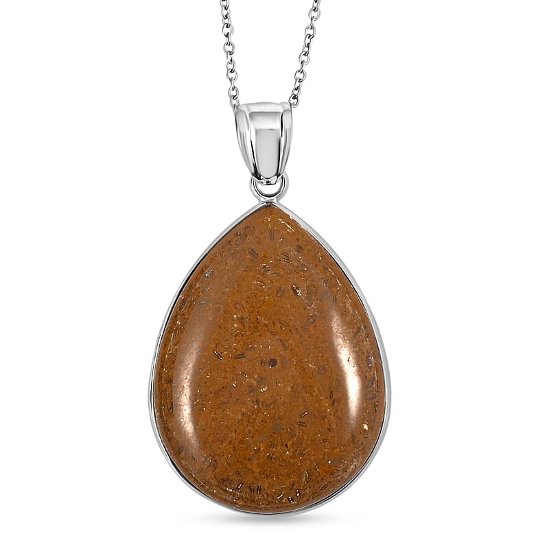 Picture Jasper 50.00 ctw Pendant in Silvertone with Stainless Steel Necklace 20 Inches