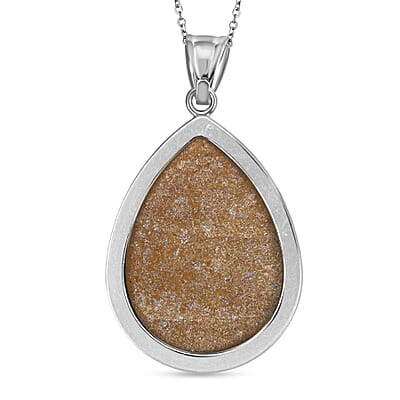 Picture Jasper 50.00 ctw Pendant in Silvertone with Stainless Steel Necklace 20 Inches
