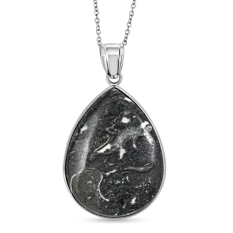 Magic Jasper 50.00 ctw Pendant in Silvertone with Stainless Steel Necklace 20 Inches