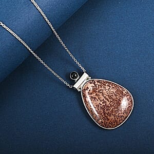Red Picture Jasper and Black Onyx 52.00 ctw Pendant in Silvertone with Stainless Steel Necklace 20 Inches