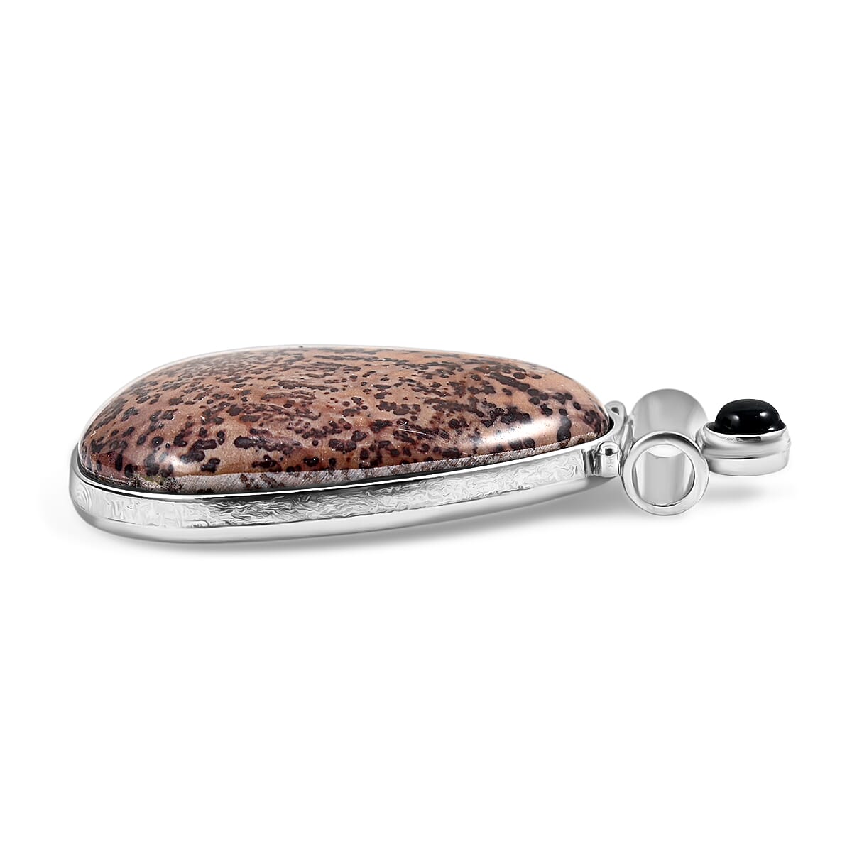 Red Picture Jasper and Black Onyx 52.00 ctw Pendant in Silvertone with Stainless Steel Necklace 20 Inches image number 3