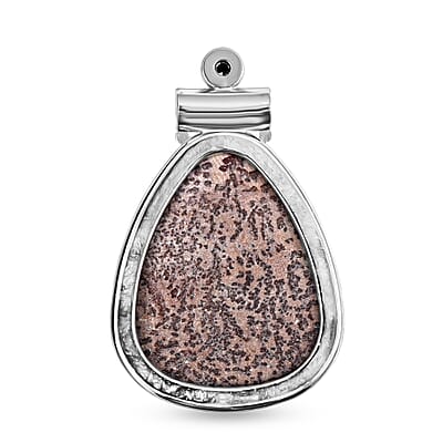 Red Picture Jasper and Black Onyx 52.00 ctw Pendant in Silvertone with Stainless Steel Necklace 20 Inches