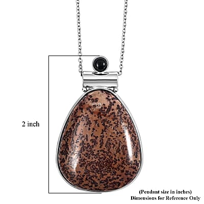 Red Picture Jasper and Black Onyx 52.00 ctw Pendant in Silvertone with Stainless Steel Necklace 20 Inches