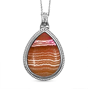 Argentinian Rhodochrosite 50.00 ctw Pendant in Silvertone with Stainless Steel Necklace 20 Inches