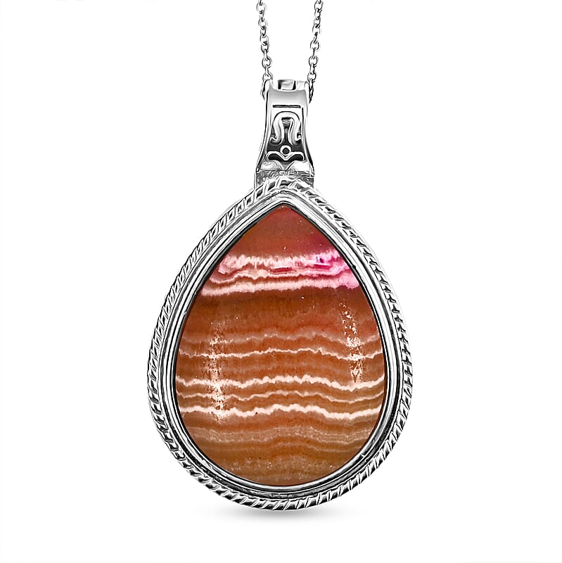 Argentinian Rhodochrosite 50.00 ctw Pendant in Silvertone with Stainless Steel Necklace 20 Inches