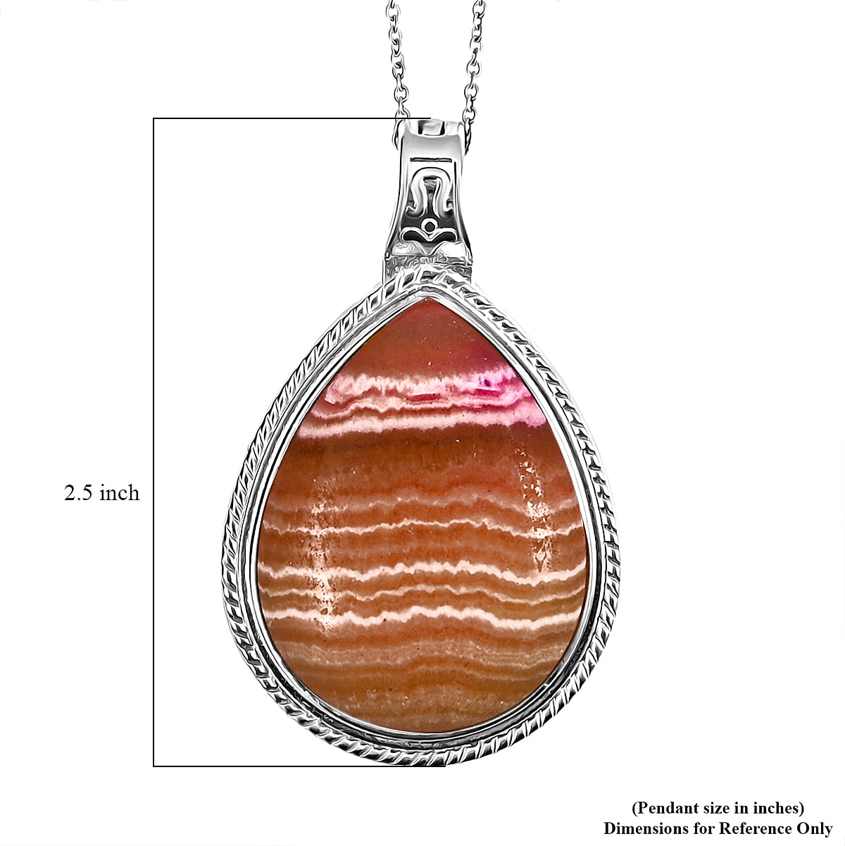 Argentinian Rhodochrosite 50.00 ctw Pendant in Silvertone with Stainless Steel Necklace 20 Inches