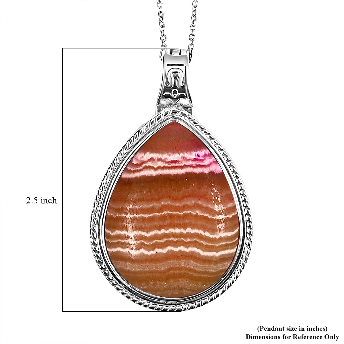 Argentinian Rhodochrosite 50.00 ctw Pendant in Silvertone with Stainless Steel Necklace 20 Inches image number 6