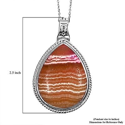 Argentinian Rhodochrosite 50.00 ctw Pendant in Silvertone with Stainless Steel Necklace 20 Inches
