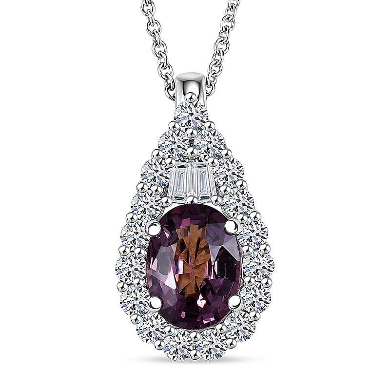Certified & Appraised AAA Narsipatnam Purple Spinel and Luxuriant Lab Grown Diamond G-H SI 1.97 ctw Pendant Necklace in 10K White Gold (20 Inches)