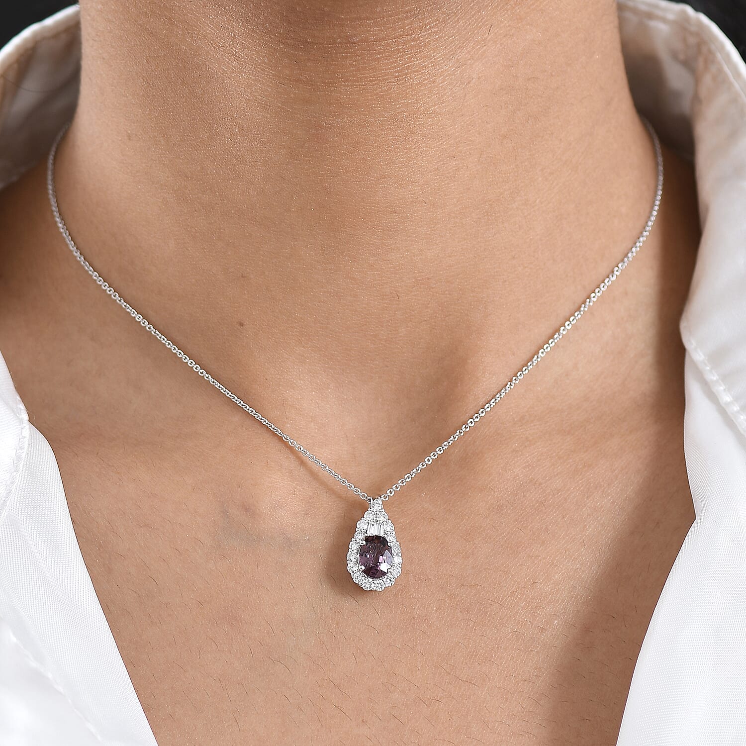 Certified & Appraised AAA Narsipatnam Purple Spinel and Luxuriant Lab Grown Diamond G-H SI 1.97 ctw Pendant Necklace in 10K White Gold (20 Inches)