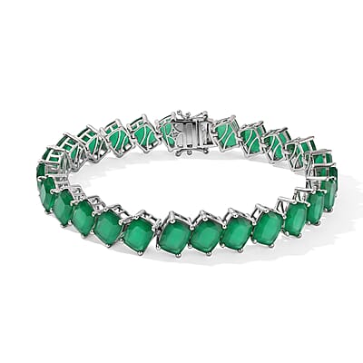 EverTrue Verde Onyx 40.15 ctw Bracelet (6.50In) and Solitaire Stud Earrings in Platinum Bond
