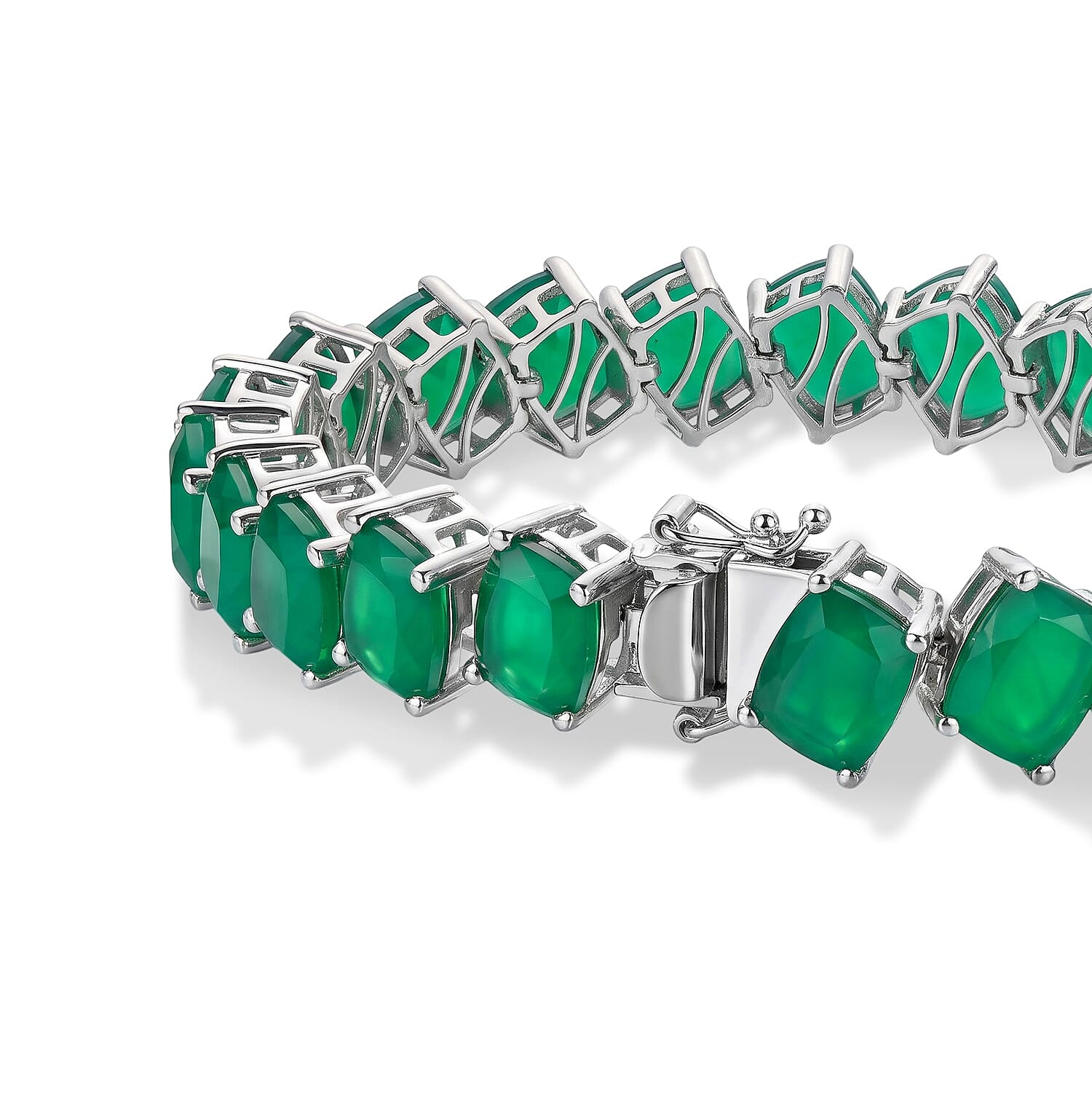 EverTrue Verde Onyx 40.15 ctw Bracelet (6.50In) and Solitaire Stud Earrings in Platinum Bond
