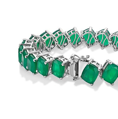 EverTrue Verde Onyx 40.15 ctw Bracelet (6.50In) and Solitaire Stud Earrings in Platinum Bond