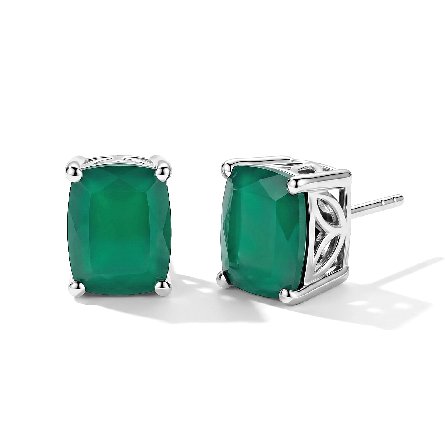 EverTrue Verde Onyx 40.15 ctw Bracelet (6.50In) and Solitaire Stud Earrings in Platinum Bond