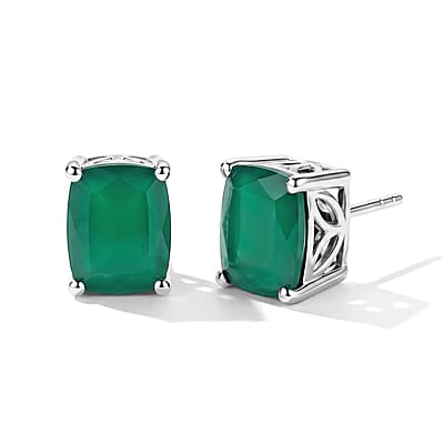 EverTrue Verde Onyx 40.15 ctw Bracelet (6.50In) and Solitaire Stud Earrings in Platinum Bond