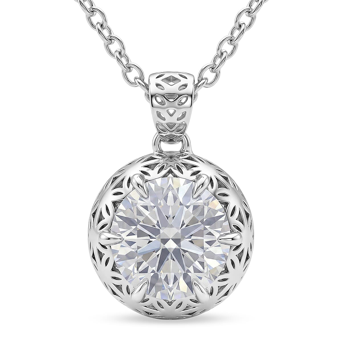 Mirage Collection Moissanite 2.00 ctw Pendant in Rhodium Over Sterling Silver with Stainless Steel Necklace (18 Inches)