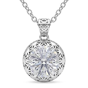 Mirage Collection Moissanite 2.00 ctw Pendant in Rhodium Over Sterling Silver with Stainless Steel Necklace (18 Inches)
