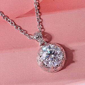 Mirage Collection Moissanite 2.00 ctw Pendant in Rhodium Over Sterling Silver with Stainless Steel Necklace (18 Inches)