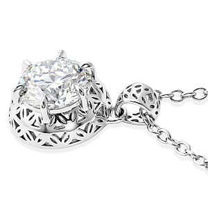 Mirage Collection Moissanite 2.00 ctw Pendant in Rhodium Over Sterling Silver with Stainless Steel Necklace (18 Inches)
