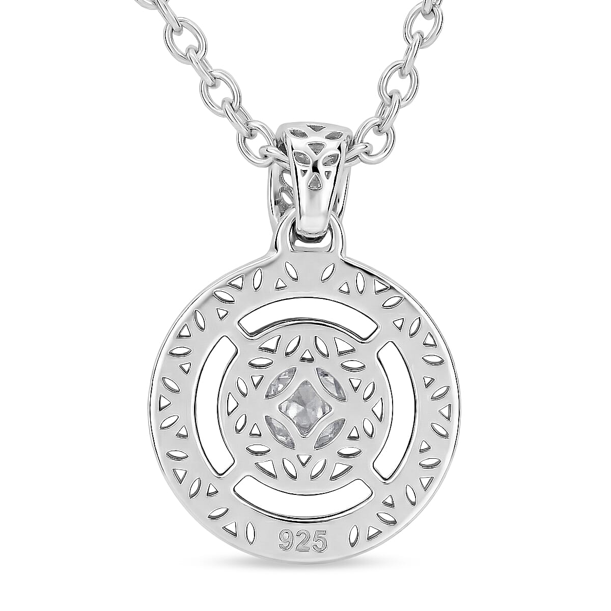 Mirage Collection Moissanite (Rnd 8.5mm) Pendant in Rhodium Over Sterling Silver with Stainless Steel Necklace (18 Inches) 2.00 ctw image number 4