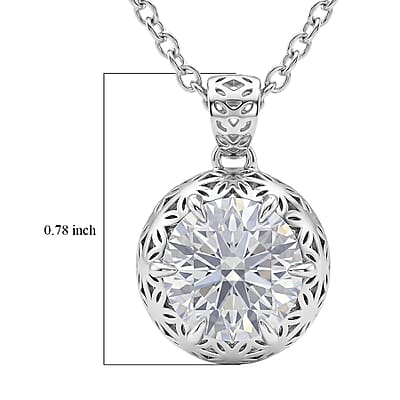 Mirage Collection Moissanite 2.00 ctw Pendant in Rhodium Over Sterling Silver with Stainless Steel Necklace (18 Inches)