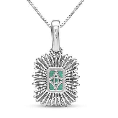D'Joy Premium Kagem Zambian Emerald and Moissanite 2.40 ctw Royal Burst Pendant Necklace in Rhodium Over Sterling Silver 18 Inches