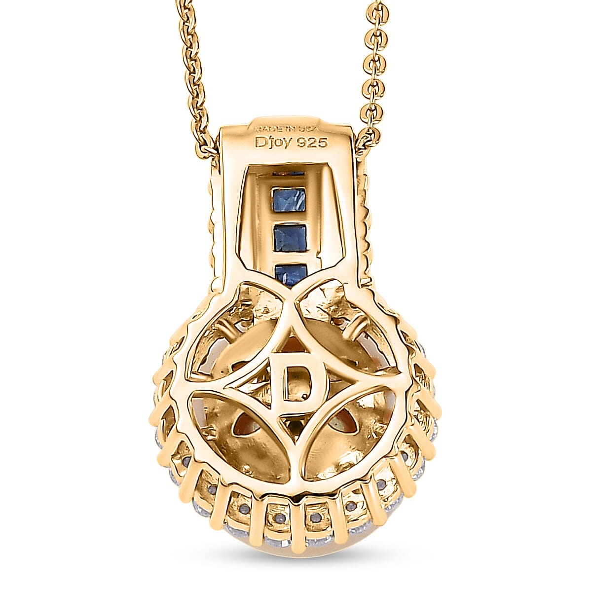 D'Joy Premium South Sea Golden Pearl and Multi Gemstone 0.65 ctw Crown Pendant Necklace in 18K Vermeil Yellow Gold Over Sterling Silver 20 Inches image number 4