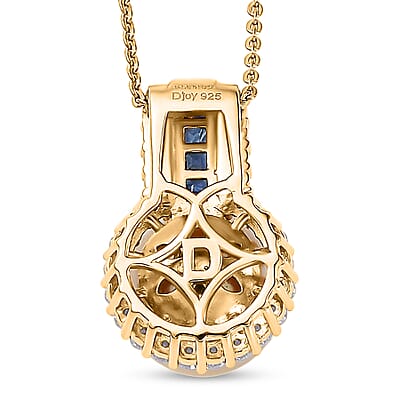 D'Joy Premium South Sea Golden Pearl and Multi Gemstone 0.65 ctw Crown Pendant Necklace in 18K Vermeil Yellow Gold Over Sterling Silver 20 Inches