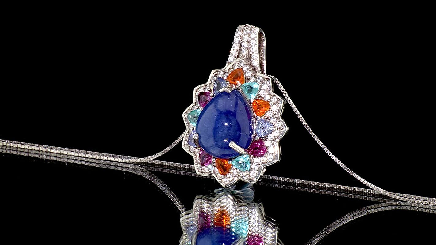 D'Joy Tanzanite, Multi-Tourmaline and White Pendant Necklace (18 Inches) in Rhodium Over Sterling Silver 8.48 ctw