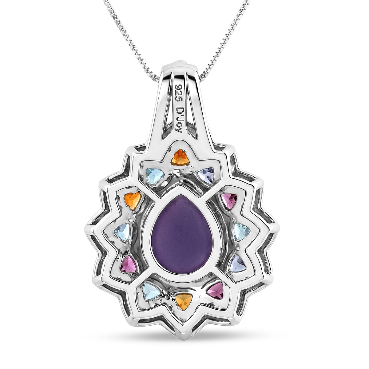 D'Joy Tanzanite and Multi Gemstone 7.80 ctw Floral Mosaic Pendant Necklace in Rhodium Over Sterling Silver (18 Inches)