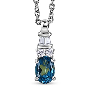 Ankur's Treasure Chest D'Joy London Blue Topaz and Moissanite 1.10 ctw Ocean Majesty Pendant in Platinum Over Sterling Silver with Stainless Steel Necklace 20 Inches