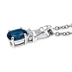 Ankur's Treasure Chest D'Joy London Blue Topaz and Moissanite 1.10 ctw Ocean Majesty Pendant in Platinum Over Sterling Silver with Stainless Steel Necklace 20 Inches