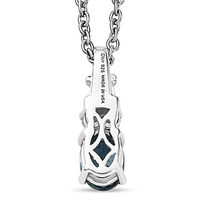 D'Joy London Blue Topaz and Moissanite 1.10 ctw Ocean Majesty Pendant in Platinum Over Sterling Silver with Stainless Steel Necklace 20 Inches