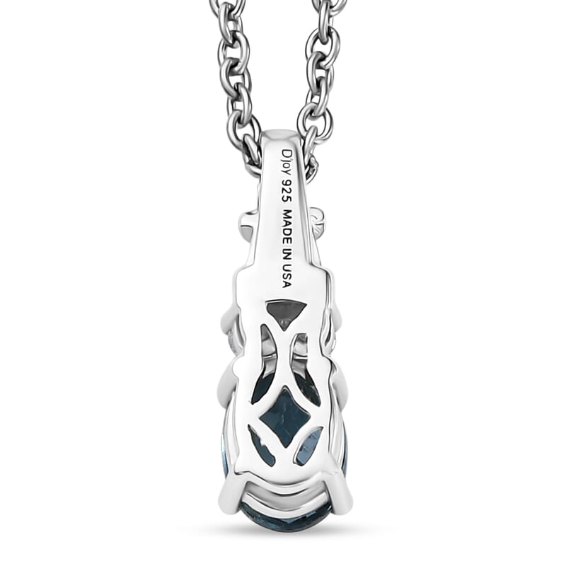 D'Joy London Blue Topaz and Moissanite 1.10 ctw Ocean Majesty Pendant in Platinum Over Sterling Silver with Stainless Steel Necklace 20 Inches
