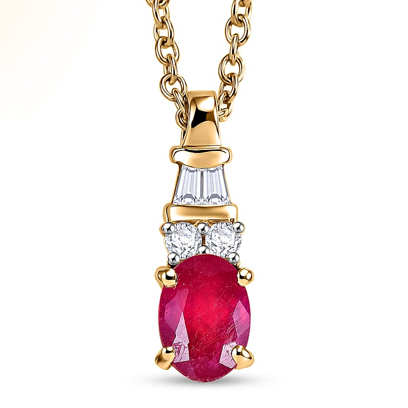 D'Joy Niassa Ruby (FF) and Moissanite 1.35 ctw Ocean Majesty Pendant in 14K YG Over Sterling Silver with ION Plated YG Stainless Steel Necklace 20 Inches