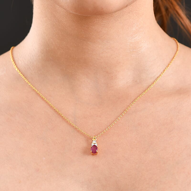 D'Joy Niassa Ruby (FF) and Moissanite 1.35 ctw Ocean Majesty Pendant in 14K YG Over Sterling Silver with ION Plated YG Stainless Steel Necklace 20 Inches