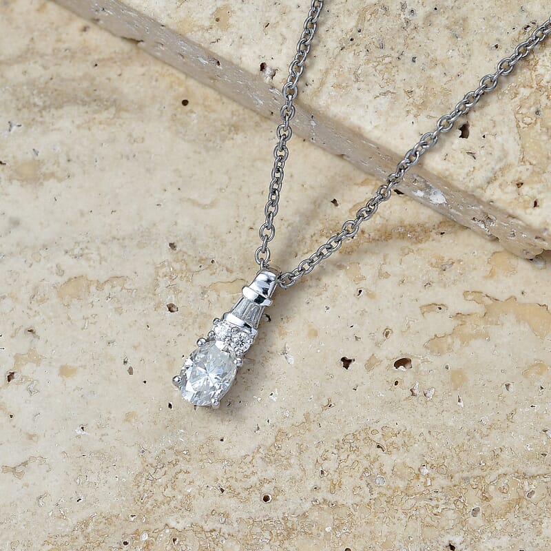 D'Joy Moissanite 1.00 ctw Ocean Majesty Pendant in Platinum Over Sterling Silver with Stainless Steel Necklace 20 Inches