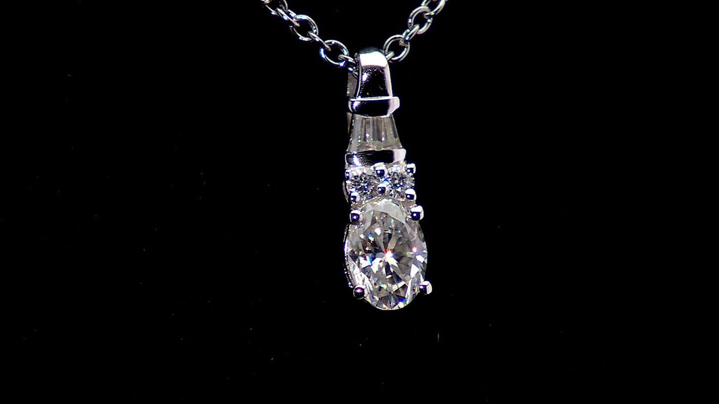 D'Joy Certified London Blue Topaz, Moissanite Pendant in Platinum Over Sterling Silver with Stainless Steel Necklace (20 Inches) 1.10 ctw