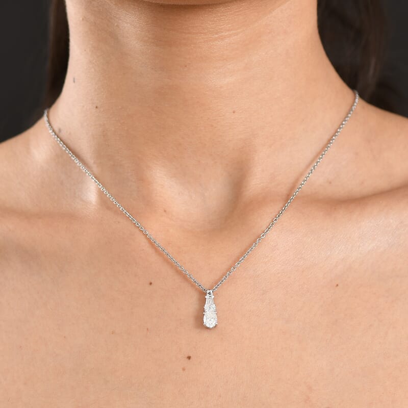 D'Joy Moissanite 1.00 ctw Ocean Majesty Pendant in Platinum Over Sterling Silver with Stainless Steel Necklace 20 Inches