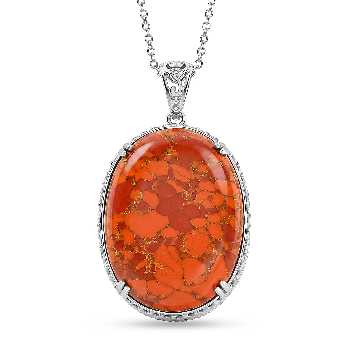 EverTrue Mojave Orange Turquoise 59.25 ctw Pendant in Platinum Bond with Stainless Steel Necklace (20 Inches)
