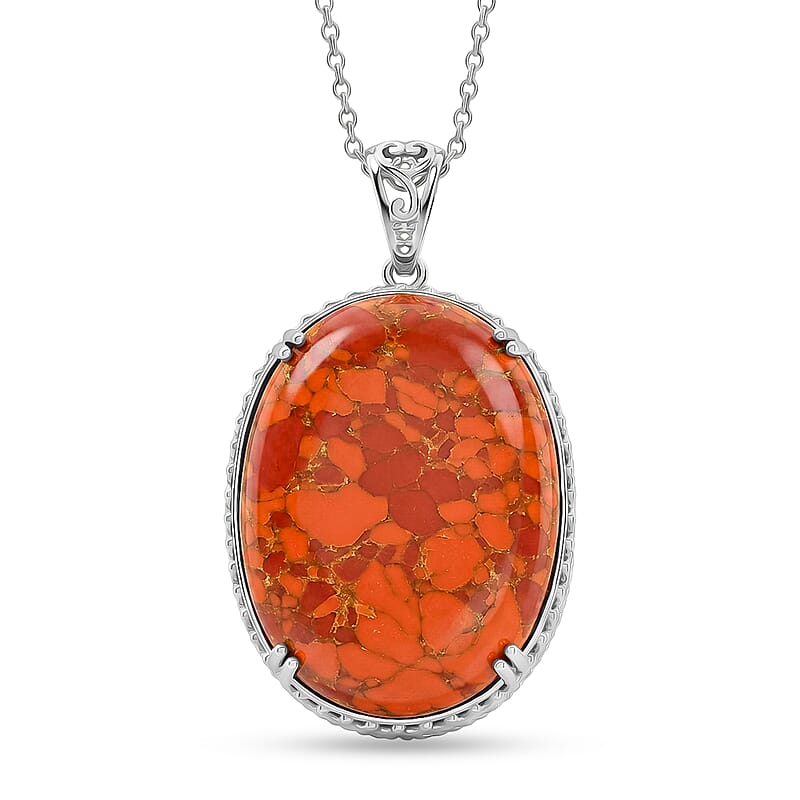 EverTrue Mojave Orange Turquoise 59.25 ctw Pendant in Platinum Bond with Stainless Steel Necklace (20 Inches)