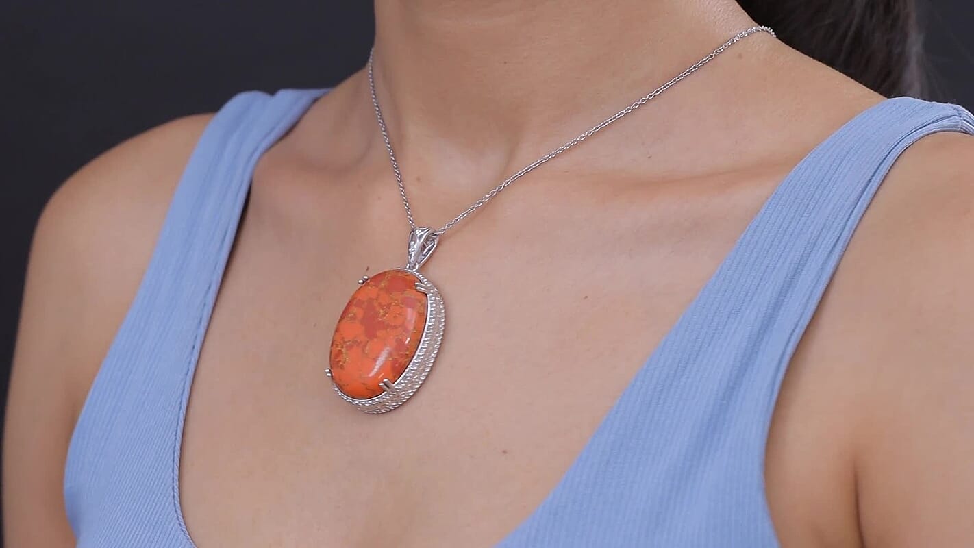 EverTrue Mojave Orange Turquoise 59.25 ctw Pendant in Platinum Bond with Stainless Steel Necklace (20 Inches)
