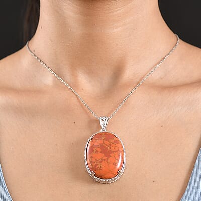 EverTrue Mojave Orange Turquoise 59.25 ctw Pendant in Platinum Bond with Stainless Steel Necklace (20 Inches)