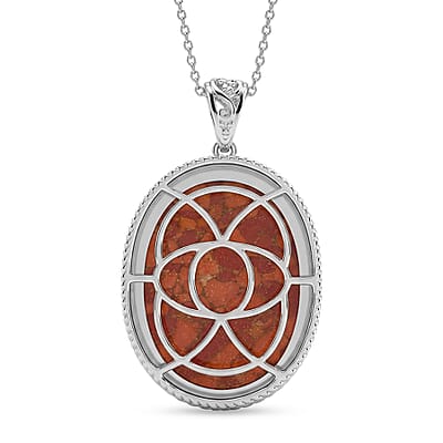 EverTrue Mojave Orange Turquoise 59.25 ctw Pendant in Platinum Bond with Stainless Steel Necklace (20 Inches)