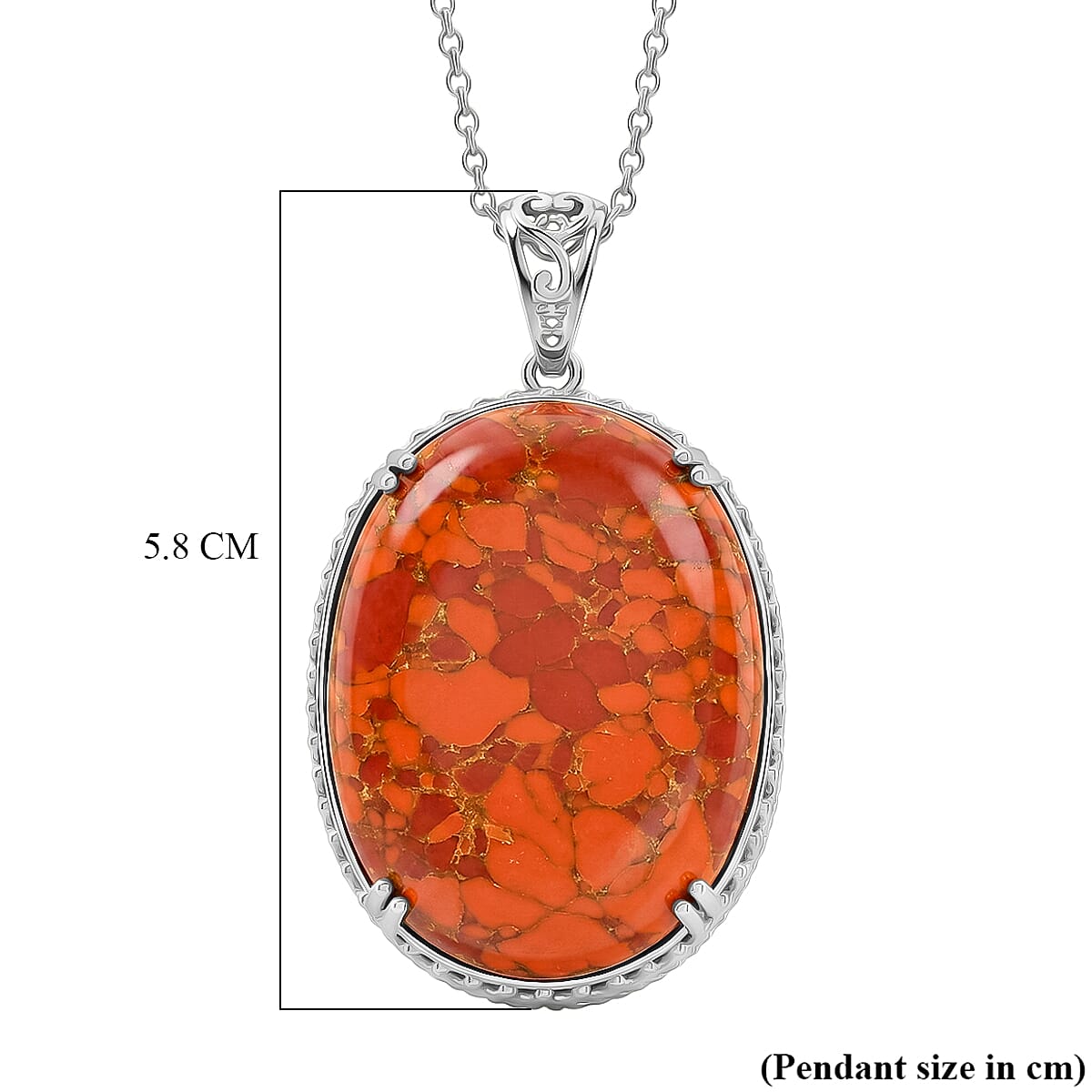 EverTrue Mojave Orange Turquoise 59.25 ctw Pendant in Platinum Bond with Stainless Steel Necklace (20 Inches) image number 6
