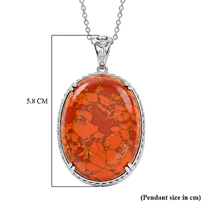 EverTrue Mojave Orange Turquoise 59.25 ctw Pendant in Platinum Bond with Stainless Steel Necklace (20 Inches)